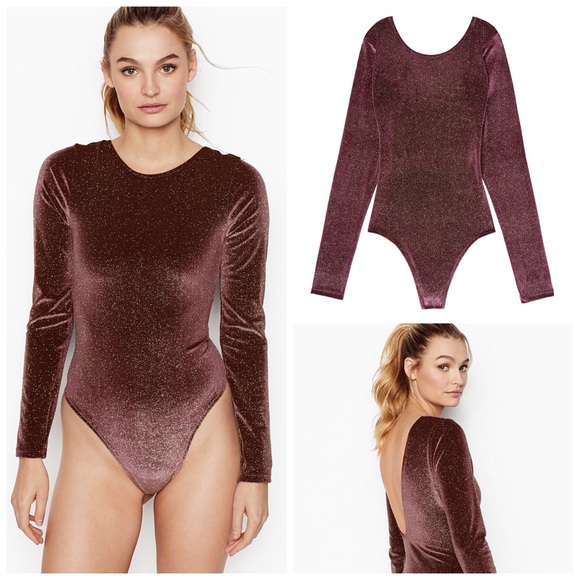 VICTORIA'S SECRET Glitter Bodysuit Open Back One Piece, Velour, Size Small, NWT - Picture 1 of 6